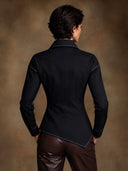 Women’s Black Asymmetric Wrap-front Long-sleeve Shirt ZMZ2131J1XT