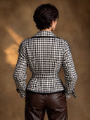 Women’s Black And White Houndstooth Double-Breasted Short Trench Jacket ZMZ2192J3XT