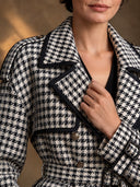 Women’s Black And White Houndstooth Double-Breasted Short Trench Jacket ZMZ2192J3XT