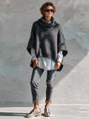 Women’s Classic Casual Gray Knit Cowl Neck Poncho Sweater - Oversized Batwing Pullover ZMZ2131J2ZYY