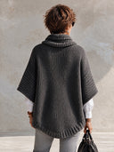 Women’s Classic Casual Gray Knit Cowl Neck Poncho Sweater - Oversized Batwing Pullover ZMZ2131J2ZYY