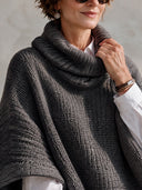 Women’s Classic Casual Gray Knit Cowl Neck Poncho Sweater - Oversized Batwing Pullover ZMZ2131J2ZYY