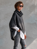 Women’s Classic Casual Gray Knit Cowl Neck Poncho Sweater - Oversized Batwing Pullover ZMZ2131J2ZYY