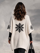 Women’s American Retro Casual Style Knit Cardigan With Black Snowflake Pattern And Asymmetric Button Front ZMZ2155J5ZYY