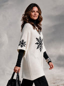 Women’s American Retro Casual Style Knit Cardigan With Black Snowflake Pattern And Asymmetric Button Front ZMZ2155J5ZYY