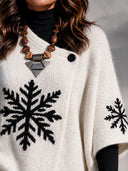 Women’s American Retro Casual Style Knit Cardigan With Black Snowflake Pattern And Asymmetric Button Front ZMZ2155J5ZYY