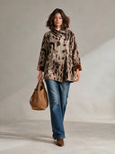 Women’s Classic American Casual Taupe Brown Spotted Print Velvet Jacket With Asymmetric Button Front And Turn-Back Cuffs ZMZ2178J1ZYY