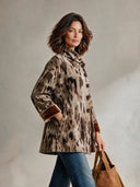 Women’s Classic American Casual Taupe Brown Spotted Print Velvet Jacket With Asymmetric Button Front And Turn-Back Cuffs ZMZ2178J1ZYY