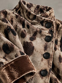 Women’s Classic American Casual Taupe Brown Spotted Print Velvet Jacket With Asymmetric Button Front And Turn-Back Cuffs ZMZ2178J1ZYY