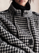 Women's Houndstooth Belted Double-Breasted Coat With Stand Collar And Epaulettes ZMZ2117J9YZH