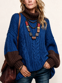 Women’s Vintage High-neck Colorblock Jacquard Knit Pullover Sweater ZMZ2158J0SWL