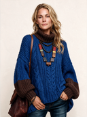 Women’s Vintage High-neck Colorblock Jacquard Knit Pullover Sweater ZMZ2158J0SWL