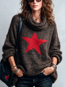 Women's Retro Star Pattern Long-Sleeved High-Elastic Knitted Pullover Sweater ZMZ2101J3SWL