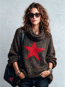 Women's Retro Star Pattern Long-Sleeved High-Elastic Knitted Pullover Sweater ZMZ2101J3SWL