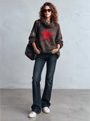 Women's Retro Star Pattern Long-Sleeved High-Elastic Knitted Pullover Sweater ZMZ2101J3SWL