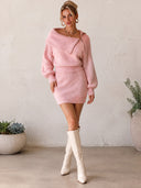 Women's Fuzzy Knit Asymmetric Zip Fold-Over Collar Sweater ZMZ2131J6YZH
