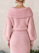 Women's Fuzzy Knit Asymmetric Zip Fold-Over Collar Sweater ZMZ2131J6YZH