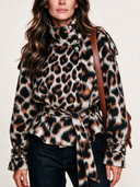 Women's Fashion Leopard Print Stand Collar Wool Blend Belt Jacket ZMZ2108J1SWL