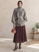 Women's Marl Rib-Knit Belted Cardigan With Funnel Neck And Balloon Sleeves ZMZ2132J1YZH