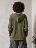 Women's Ribbed Knit Hooded Pullover With Lace-Up Front And Contrast Cuffs ZMZ2147J1YZH