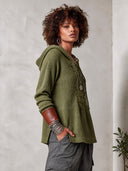 Women's Ribbed Knit Hooded Pullover With Lace-Up Front And Contrast Cuffs ZMZ2147J1YZH