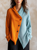 Women's Colorblock Ribbed Knit Cardigan With Shawl Collar And Asymmetric Button Front ZMZ2166J5YZH