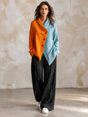 Women's Colorblock Ribbed Knit Cardigan With Shawl Collar And Asymmetric Button Front ZMZ2166J5YZH