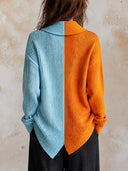 Women's Colorblock Ribbed Knit Cardigan With Shawl Collar And Asymmetric Button Front ZMZ2166J5YZH