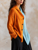Women's Colorblock Ribbed Knit Cardigan With Shawl Collar And Asymmetric Button Front ZMZ2166J5YZH