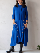 Women's Funnel Neck Long Sleeve Midi Dress With Drawstring, Grommet Detail And Pockets ZMZ2154J6YZH