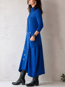 Women's Funnel Neck Long Sleeve Midi Dress With Drawstring, Grommet Detail And Pockets ZMZ2154J6YZH