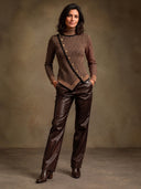 Women’s Asymmetric Button-Detail Houndstooth Turtleneck Sweater ZMZ2206J7XT