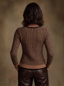 Women’s Asymmetric Button-Detail Houndstooth Turtleneck Sweater ZMZ2206J7XT