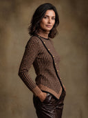 Women’s Asymmetric Button-Detail Houndstooth Turtleneck Sweater ZMZ2206J7XT