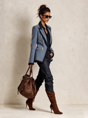 Women's Retro Casual Blue Double-Breasted Blazer ZMZ2140J8XT