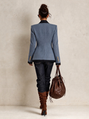 Women's Retro Casual Blue Double-Breasted Blazer ZMZ2140J8XT