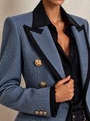 Women's Retro Casual Blue Double-Breasted Blazer ZMZ2140J8XT