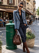 Women's Retro Casual Blue Double-Breasted Blazer ZMZ2140J8XT