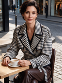 Women’s Black And White Houndstooth Double-Breasted Short Trench Jacket ZMZ2192J3XT