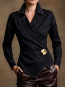 Women’s Black Asymmetric Wrap-front Long-sleeve Shirt ZMZ2131J1XT