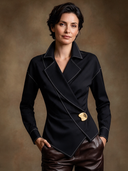 Women’s Black Asymmetric Wrap-front Long-sleeve Shirt ZMZ2131J1XT