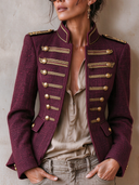 Women’s Burgundy Military-Style Slim-Fit Jacket ZMZ2152J3XT