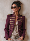 Women’s Burgundy Military-Style Slim-Fit Jacket ZMZ2152J3XT