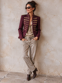 Women’s Burgundy Military-Style Slim-Fit Jacket ZMZ2152J3XT