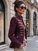 Women’s Burgundy Military-Style Slim-Fit Jacket ZMZ2152J3XT