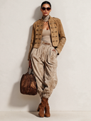 Women's Solid Color Faux Suede Brown Short Military Style Jacket ZMZ2116J3XT