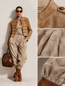 Women's Solid Color Faux Suede Brown Short Military Style Jacket ZMZ2116J3XT