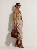 Women's Solid Color Faux Suede Brown Short Military Style Jacket ZMZ2116J3XT