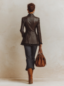 Women’s Vintage Dark Brown Faux-leather Double-breasted Blazer ZMZ2049J6XT