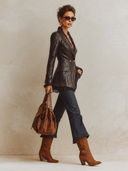Women’s Vintage Dark Brown Faux-leather Double-breasted Blazer ZMZ2049J6XT